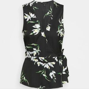Banana Republic Black Floral Sleeveless Wrap Top XL